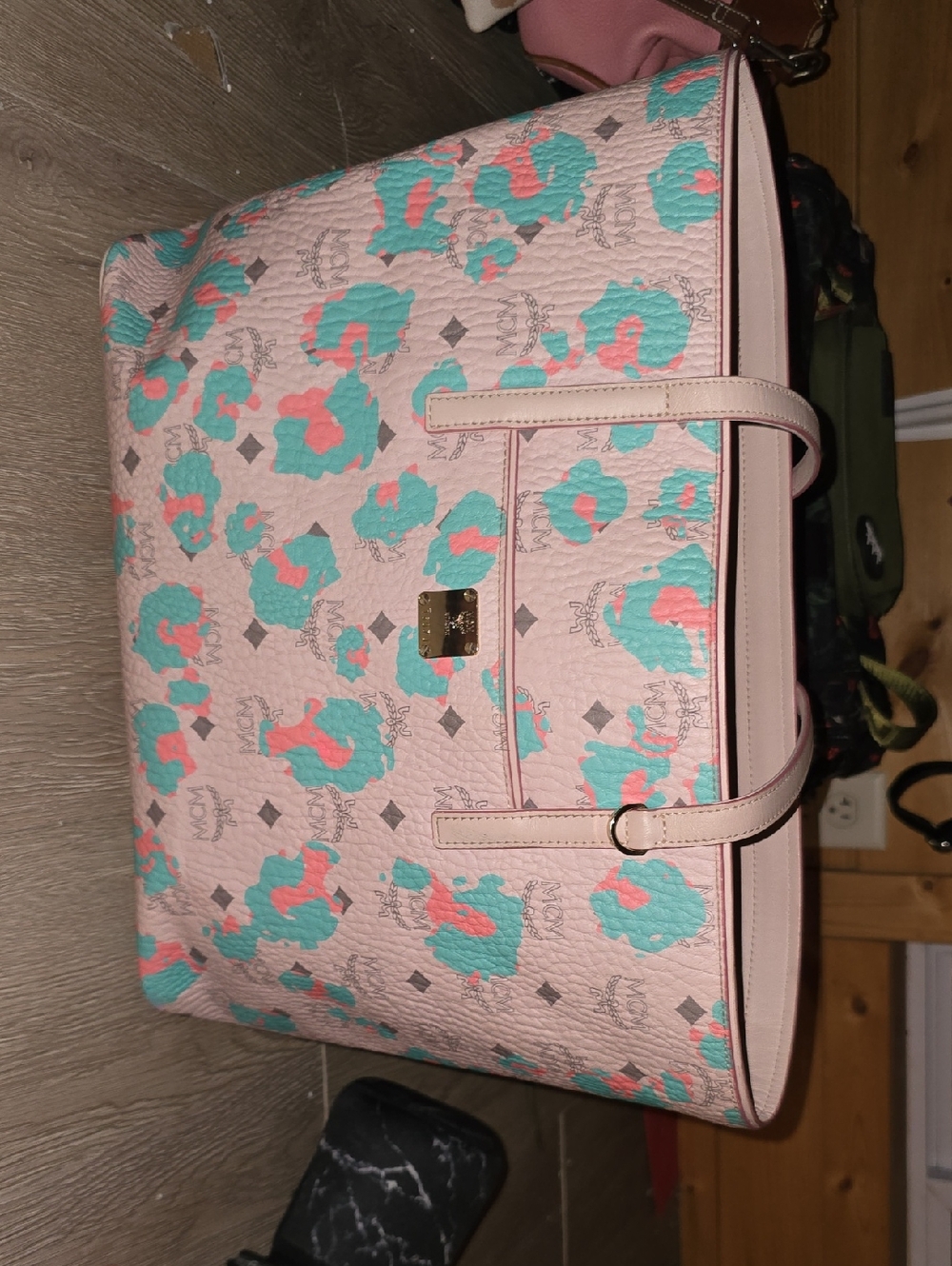 Mcm Pink And Teal Zip Top Tote Htf